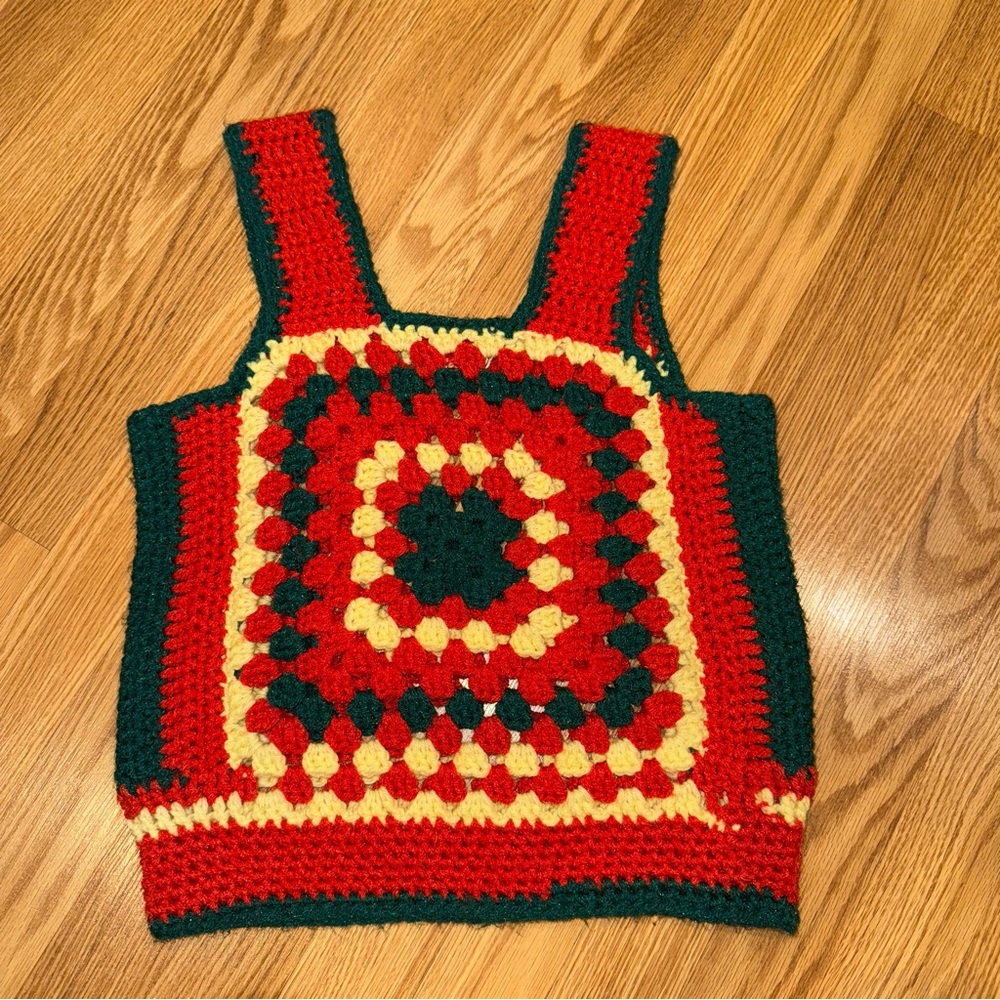 Vintage homemade crocheted granny square Sweater Vest‎ medium - Picture 2 of 5